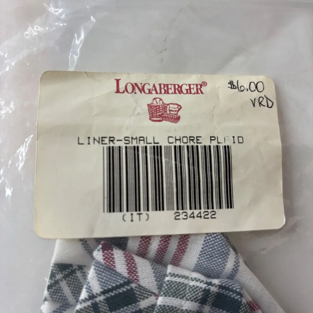 Longaberger Basket Liner Small Chore Plaid Multicolor Ruffled Cotton 234422
